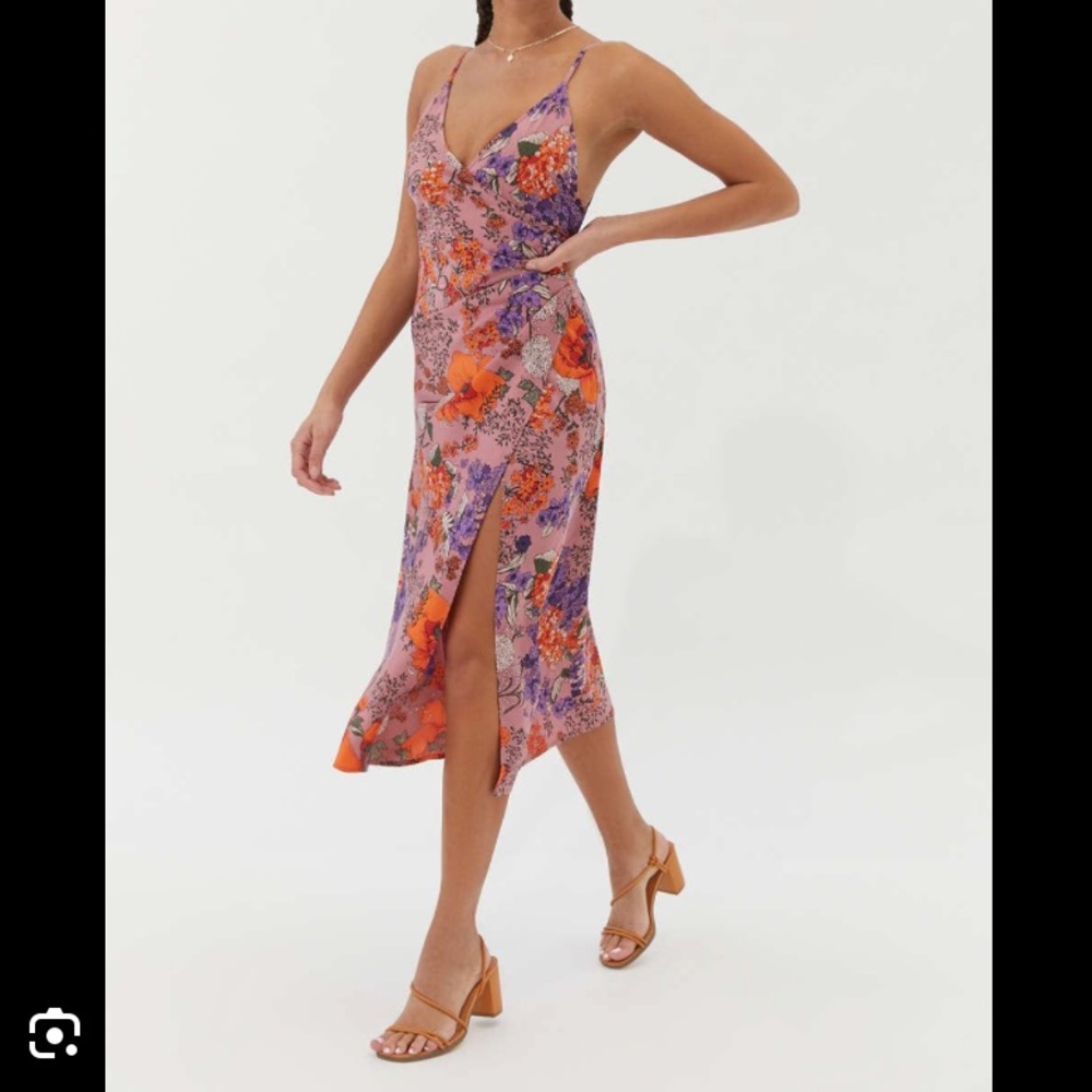 Urban Outfitters Lily Pink Satin Wrap Dress Midi Size XS